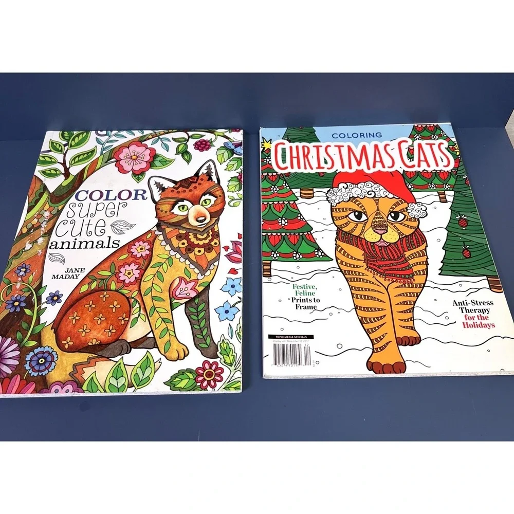 Lot Of 2 Cat Coloring Books Color Super Cute Animals Paperback By Jane Maday New